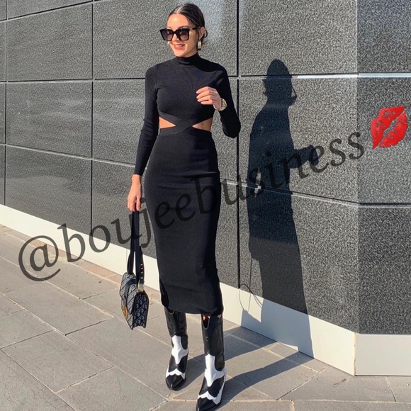 ZARA Black Knit Dress with Side Cut Outs - Picture 8 of 8